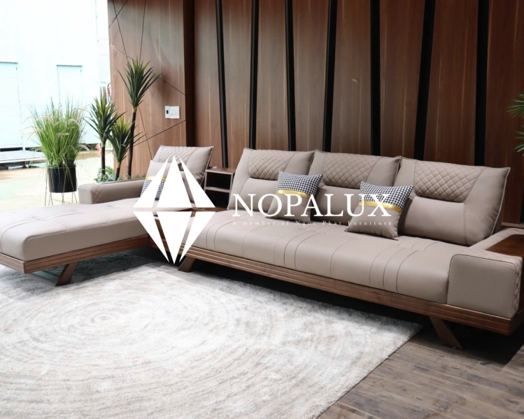 Sofa gỗ sồi nệm gối da NOPA 113w