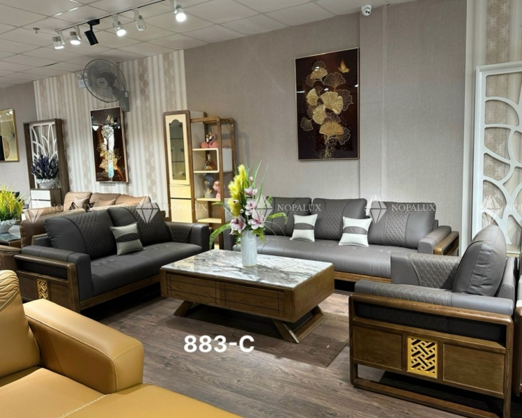 Sofa gỗ sồi nệm gối da NOPA 105W
